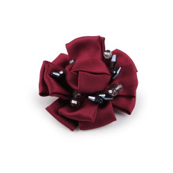 Brosche satinblume mit geschliffenen steinchen, ø 7 cm - Bordeaux (1 Stück)