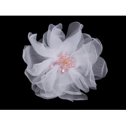 Broszka ze szlifowanymi koralikami kwiat ø10 cm w opakowaniu - White (1 Sztuka)