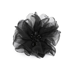 Flower brooch with beads ø10 cm in a box - Black (1 Piece)