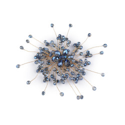 Brooch with glass beads ,hand made - Blue (1 Piece)