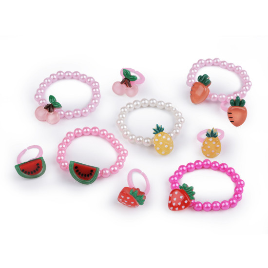 Girls bracelet and ring - Pink middle (1 Set) Girls bracelet and ring - Pink middle (1 Set)