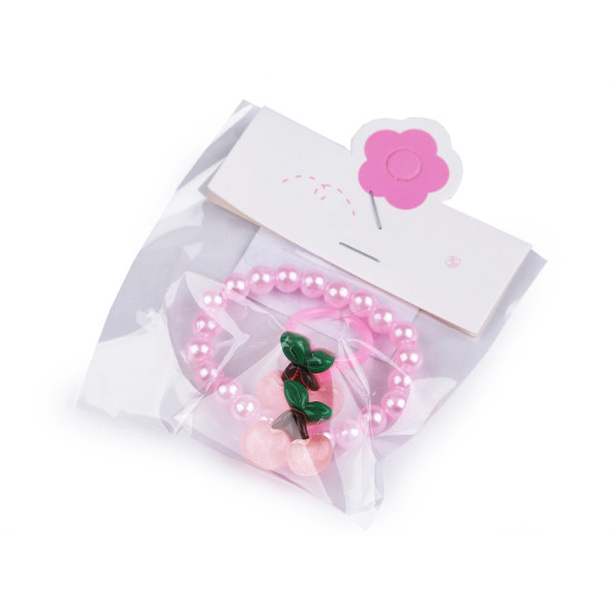 Girls bracelet and ring - Pink middle (1 Set) Girls bracelet and ring - Pink middle (1 Set)