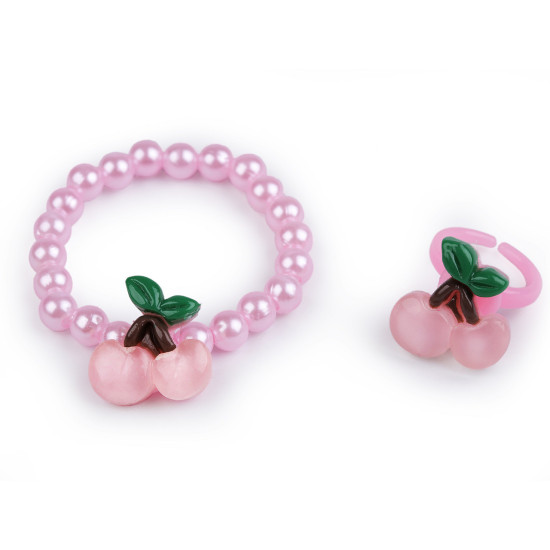 Girls bracelet and ring - Pink middle (1 Set) Girls bracelet and ring - Pink middle (1 Set)