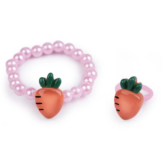 Girls bracelet and ring - Pink middle (1 Set) Girls bracelet and ring - Pink middle (1 Set)