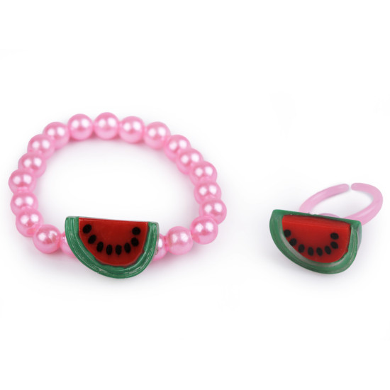 Girls bracelet and ring - Pink middle (1 Set) Girls bracelet and ring - Pink middle (1 Set)