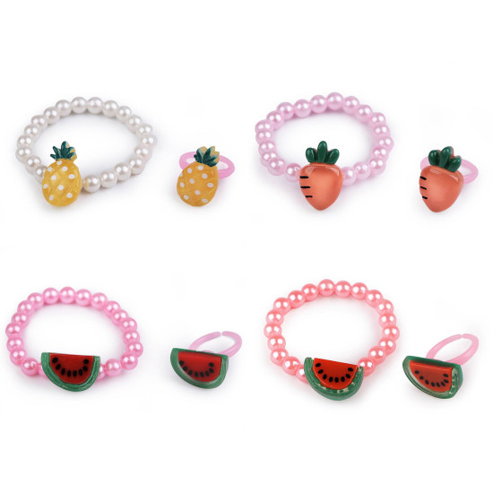 Girls bracelet and ring - Pink middle (1 Set) Girls bracelet and ring - Pink middle (1 Set)