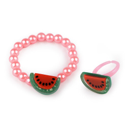 Girls bracelet and ring - Pink middle (1 Set)