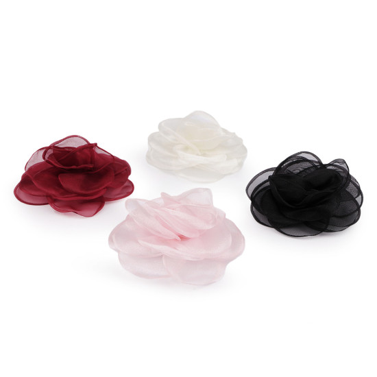Broszka / ozdoba do włosów organzowy kwiatek ø10,5 cm - Czerwony (1 Sztuka) Broszka / ozdoba do włosów organzowy kwiatek ø10,5 cm - Czerwony (1 Sztuka)