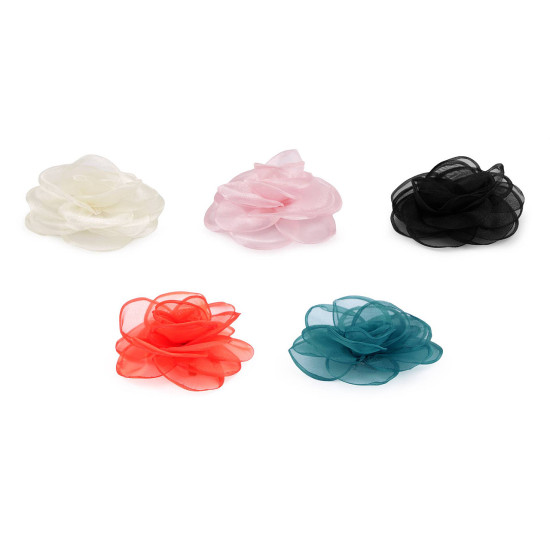 Broszka / ozdoba do włosów organzowy kwiatek ø10,5 cm - Czerwony (1 Sztuka) Broszka / ozdoba do włosów organzowy kwiatek ø10,5 cm - Czerwony (1 Sztuka)