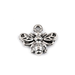 Metal pendant / zip puller, mini bee 13x11 mm - Platinum (10 Pieces)