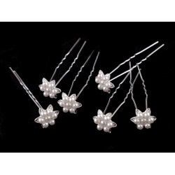 Ac de par floare cu perle ø17 mm - Alb (2 Bucăți)