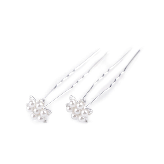 Ac de par floare cu perle ø17 mm - Alb (2 Bucăți) Ac de par floare cu perle ø17 mm - Alb (2 Bucăți)