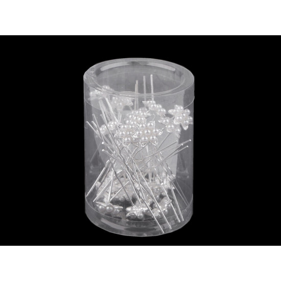 Ac de par floare cu perle ø17 mm - Alb (2 Bucăți) Ac de par floare cu perle ø17 mm - Alb (2 Bucăți)