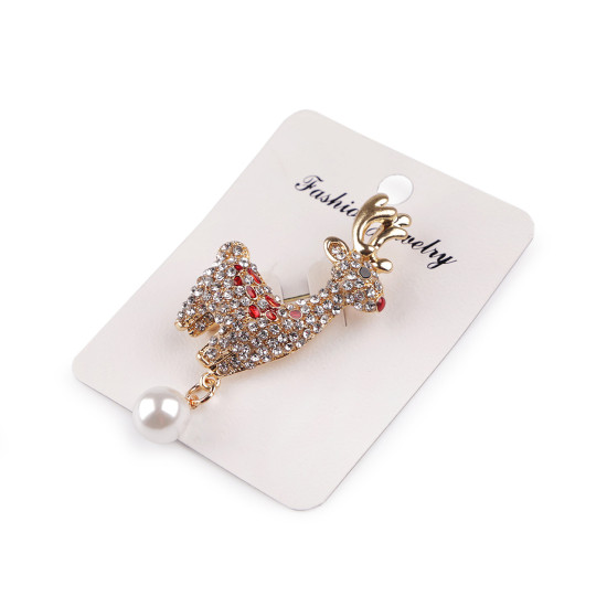 Brooch with rhinetones and pearl, reindeer - Crystal (1 Piece) Brooch with rhinetones and pearl, reindeer - Crystal (1 Piece)