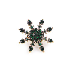 Brooch with rhinestones, snowflake - Dark green (1 Piece)