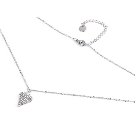 Naszyjnik ze stali nierdzewnej z szlifowanymi kamyczkami serduszko - Crystal (1 Sztuka) Naszyjnik ze stali nierdzewnej z szlifowanymi kamyczkami serduszko - Crystal (1 Sztuka)