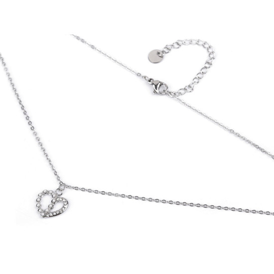 Naszyjnik ze stali nierdzewnej z szlifowanymi kamyczkami serduszko - Crystal (1 Sztuka) Naszyjnik ze stali nierdzewnej z szlifowanymi kamyczkami serduszko - Crystal (1 Sztuka)