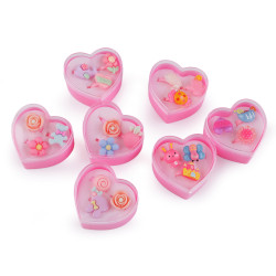 Set of kids rings in a heart box - Random mix (1 Box)