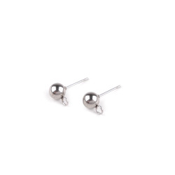 Stainless steel earring stud with ball ø6 mm - Platinum (100 Pieces)
