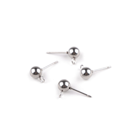 Stainless steel earring stud with ball ø6 mm - Platinum (100 Pieces) Stainless steel earring stud with ball ø6 mm - Platinum (100 Pieces)