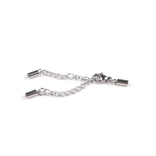 Lobster clasp carabiner with extension chain and stainless steel ends - Platinum (1 Piece) Lobster clasp carabiner with extension chain and stainless steel ends - Platinum (1 Piece)