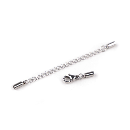 Lobster clasp carabiner with extension chain and stainless steel ends - Platinum (1 Piece) Lobster clasp carabiner with extension chain and stainless steel ends - Platinum (1 Piece)