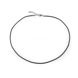 Leather cord with stainless steel carabiner, length 46 cm - Black (1 Piece)