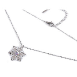 Naszyjnik ze stali nierdzewnej śnieżynka z szlifowanymi kamyczkami - Crystal (1 Sztuka)