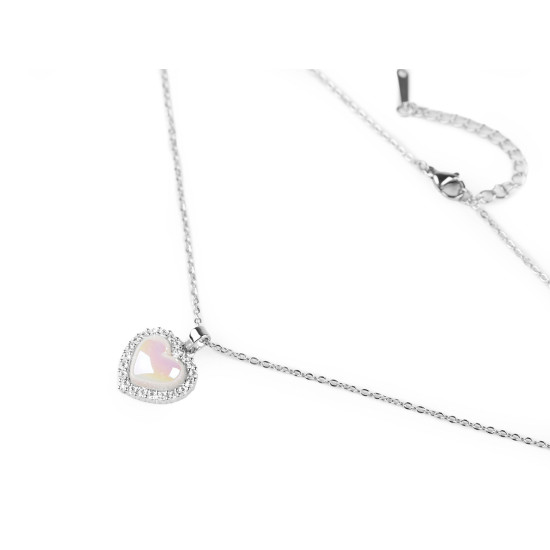 Halskette aus edelstahl herz mit geschliffenen steinchen - Perlmutt-weiß (1 Stück) Halskette aus edelstahl herz mit geschliffenen steinchen - Perlmutt-weiß (1 Stück)