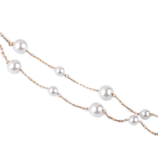 Double stainless steel necklace with glass beads - Pearl (1 Piece) Double stainless steel necklace with glass beads - Pearl (1 Piece)