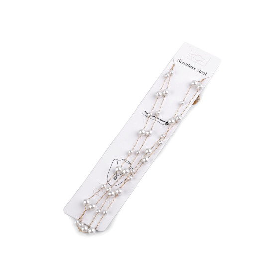 Double stainless steel necklace with glass beads - Pearl (1 Piece) Double stainless steel necklace with glass beads - Pearl (1 Piece)