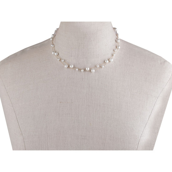Double stainless steel necklace with glass beads - Pearl (1 Piece) Double stainless steel necklace with glass beads - Pearl (1 Piece)