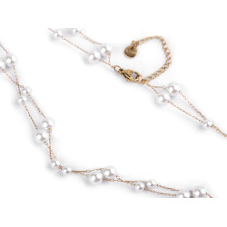 Double stainless steel necklace with glass beads - Pearl (1 Piece)
