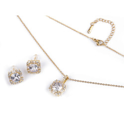 Conjunto de collar y pendientes de acero inoxidable con pedrería - Cristal (1 Juego)
