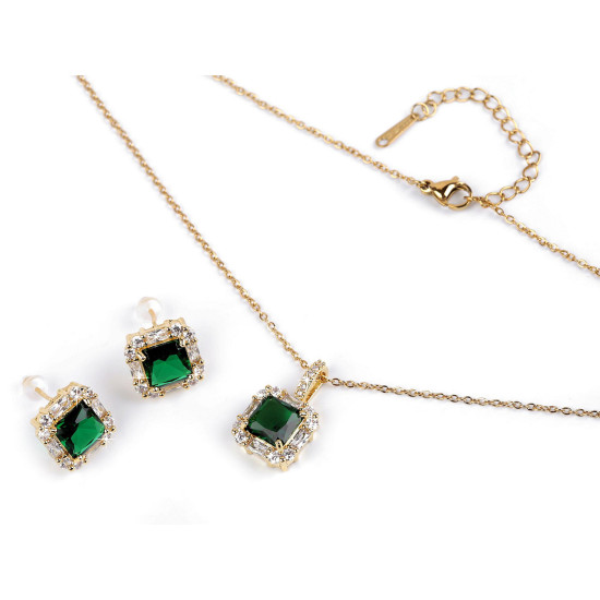Conjunto de collar y pendientes de acero inoxidable con pedrería - Cristal (1 Juego) Conjunto de collar y pendientes de acero inoxidable con pedrería - Cristal (1 Juego)