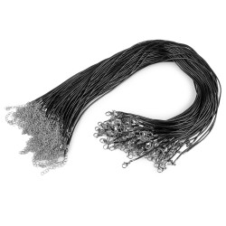 Cordon ciré avec mousqueton en acier inoxydable, longueur 45 cm - Noir (100 Pièces)