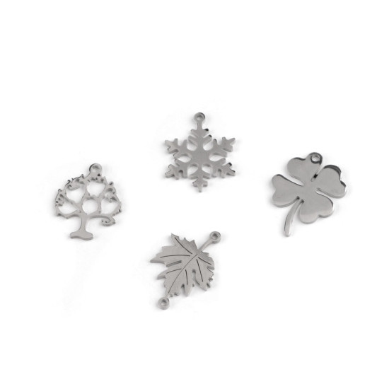Stainless steel pendant charm / spacer - snowflake, tree of life, four-leaf clover, leaf - Platinum (1 Piece) Stainless steel pendant charm / spacer - snowflake, tree of life, four-leaf clover, leaf - Platinum (1 Piece)