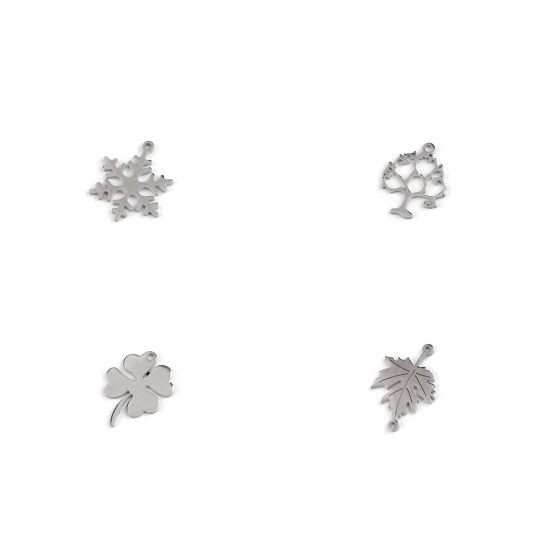 Stainless steel pendant charm / spacer - snowflake, tree of life, four-leaf clover, leaf - Platinum (1 Piece) Stainless steel pendant charm / spacer - snowflake, tree of life, four-leaf clover, leaf - Platinum (1 Piece)