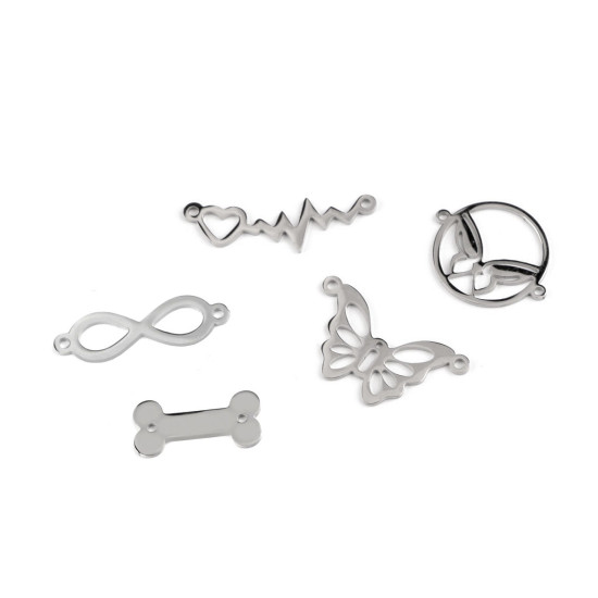 Anhänger/zwischenkomponente zur herstellung von schmuck aus rostfreiem stahl – unendlichkeit, knochen, schmetterling, he - Platine (5 Stücke) Anhänger/zwischenkomponente zur herstellung von schmuck aus rostfreiem stahl – unendlichkeit, knochen, schmetterling, he - Platine (5 Stücke)