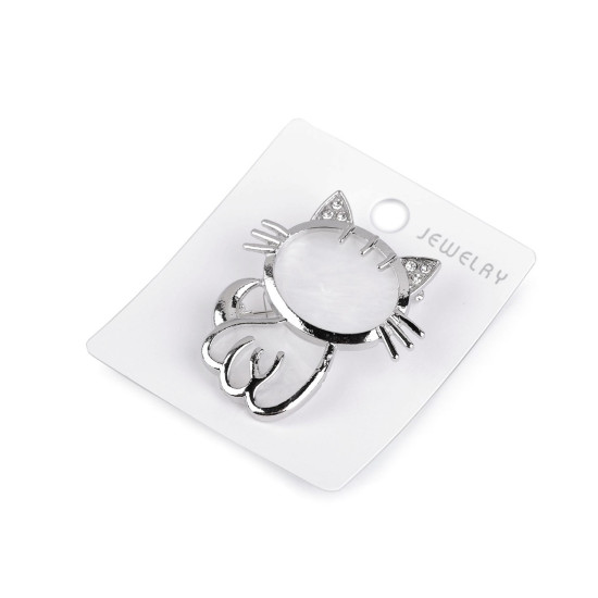 Bross csiszolt kövekkel macska - Fehér (1 Darab) Bross csiszolt kövekkel macska - Fehér (1 Darab)