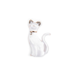 Brooch - cat - White (1 Piece)