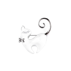 Brooch - cat - White (1 Piece)