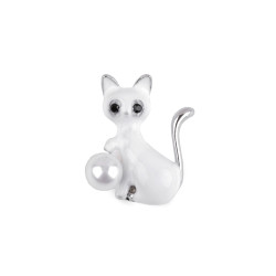 Brooch - cat - White (1 Piece)