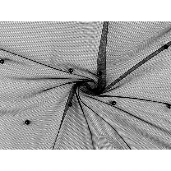 Fine tulle with pearl beads - Blue light (1 Meter)