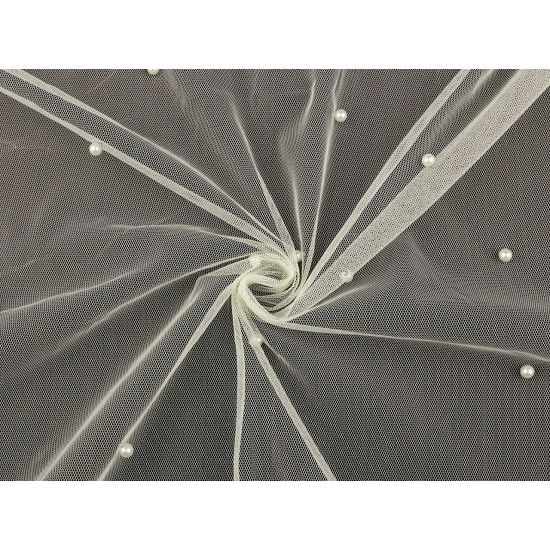Fine tulle with pearl beads - Blue light (1 Meter)