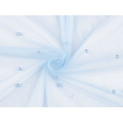 Fine tulle with pearl beads - Blue light (1 Meter)