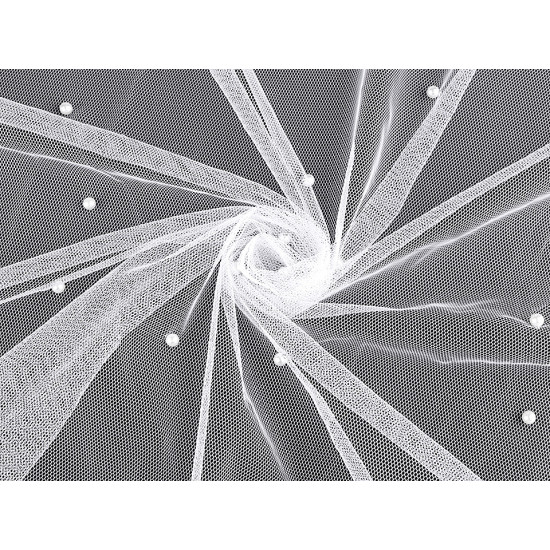 Fine tulle with pearl beads - Blue light (1 Meter)