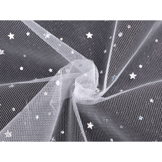 Decorative tulle with stars - White (1 Meter)