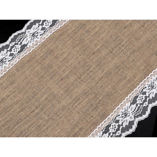 Bieżnik / obrus jutowy z koronką 40x300 cm - Płowy naturalny (1 Sztuka) Bieżnik / obrus jutowy z koronką 40x300 cm - Płowy naturalny (1 Sztuka)