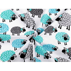 Cotton fabric / canvas sheep - Blue turquise (1 Meter)